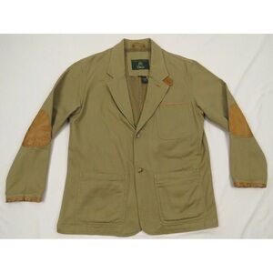 Orvis Zambezi Leather Trim Tan Mens 2 Button Hunting Utility Field Coat Jacket M